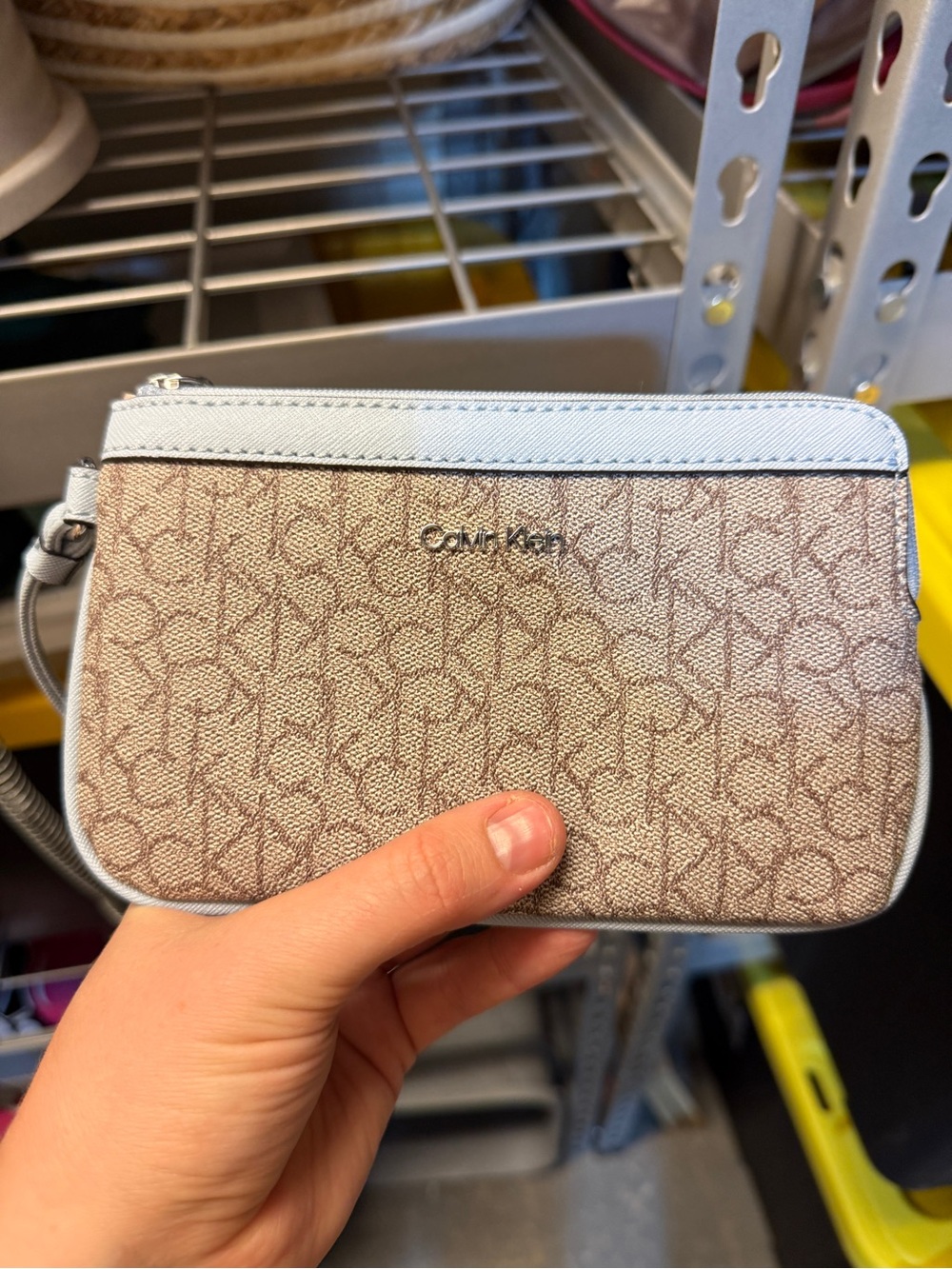 NEW Calvin Klein Light Blue Monogram Wristlet